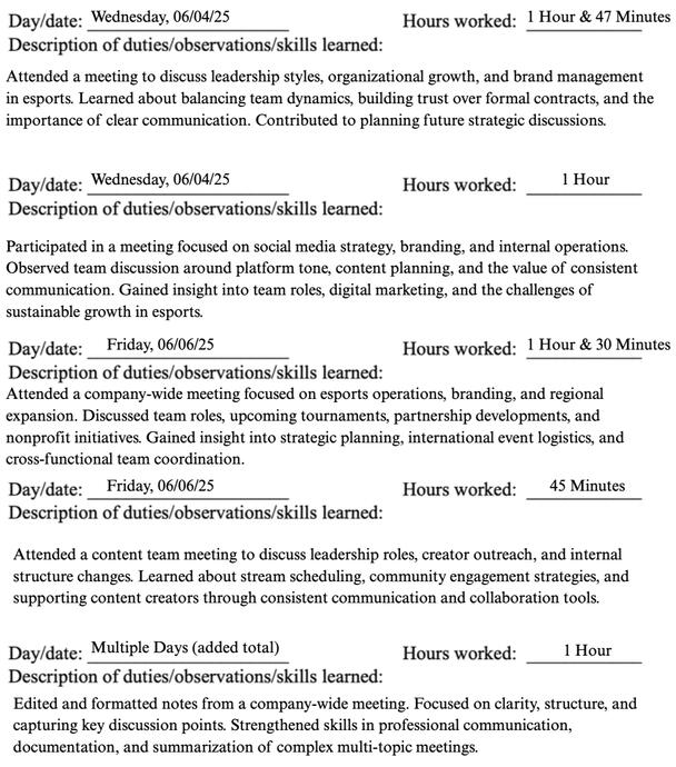 Esports Strategy &amp; Meetings Log