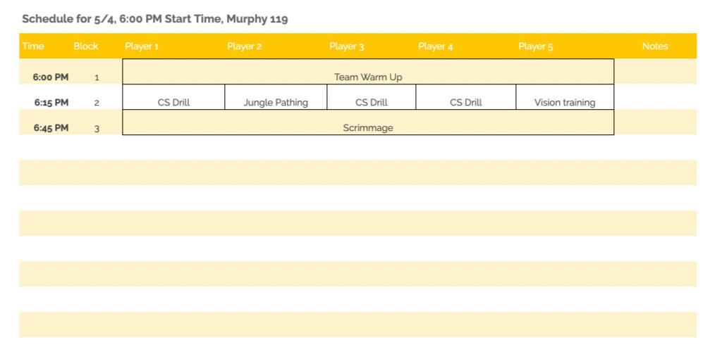 Practice Schedule